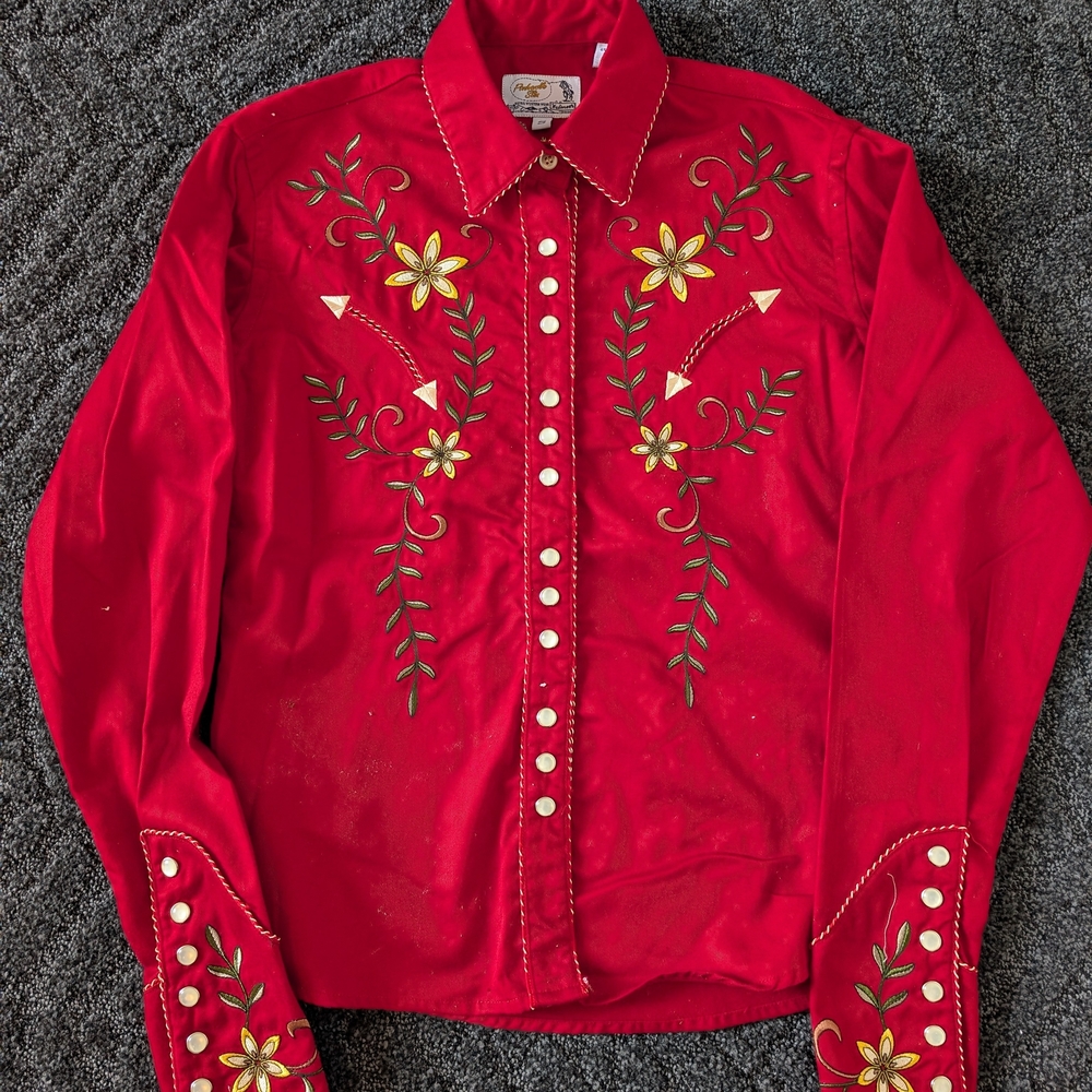Panhandle Slim Red Western Shirt with Embroidery
